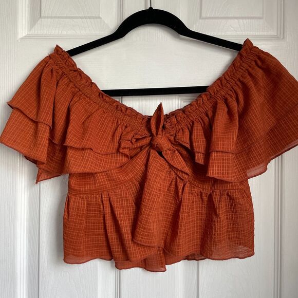 Zara ruffled crop top rust blouse - Picture 2 of 6